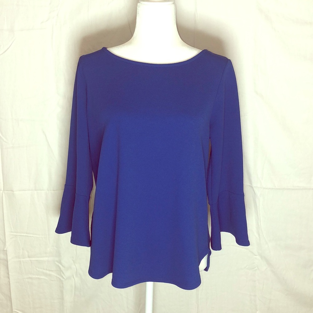 Cobalt blue flare sleeved textured blouse